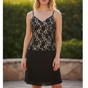 Carole Little Dress 10P Black‎ Beaded Lace Spaghetti Strap Drop Waist Whimsygoth